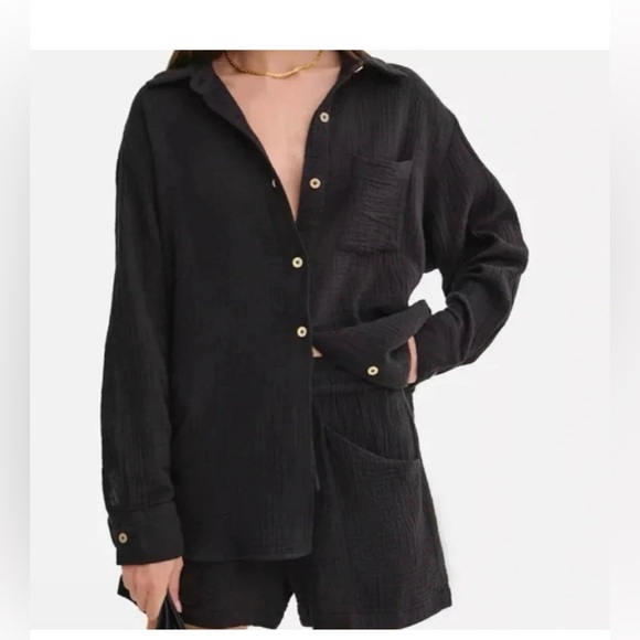 MATE the Label Tops - Mate The Label Organic Cotton Gauze Button Down Shirt. Size S. Womens. Black